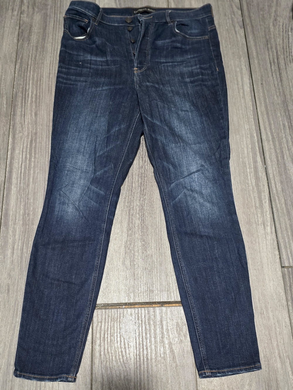 EXPRESS Super High Waist Button Up Dark Wash Skinny Jeans